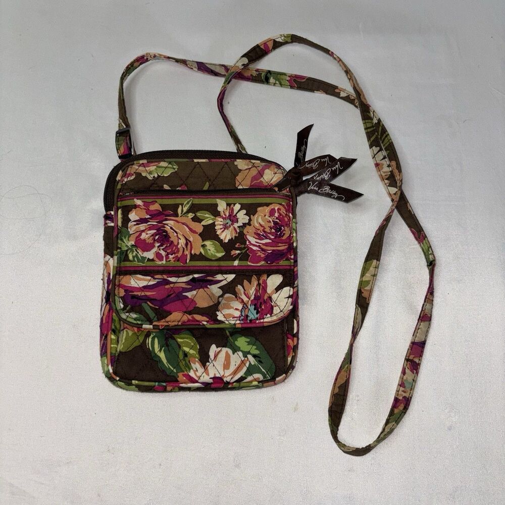 Vera Bradley Brown Floral Quilted Crossbody Shoulder Bag Adjustable Strap